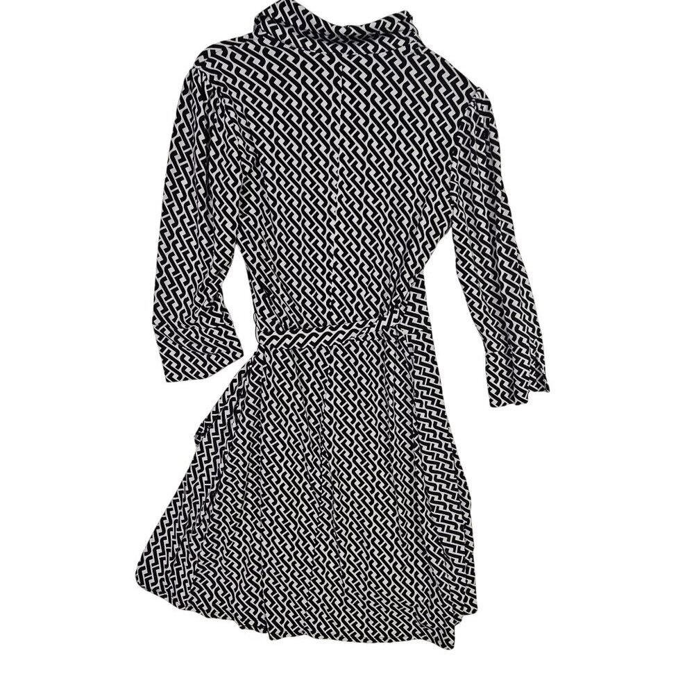 Laundry By Shelli Segal Black White Geometric Wrap Dress XS 3/4 Sleeve - Picture 6 of 6
